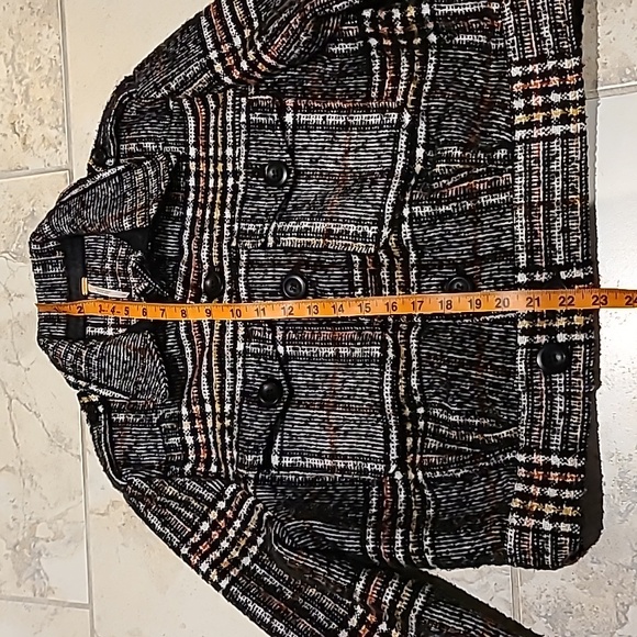 Free People tweed cropped jacket . Black and white with orange and mustard plaid - Picture 6 of 10